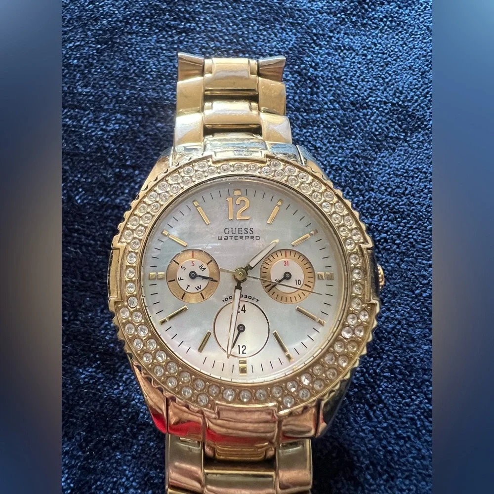 Guess Gold Chronograph Watch with Crystal Accents